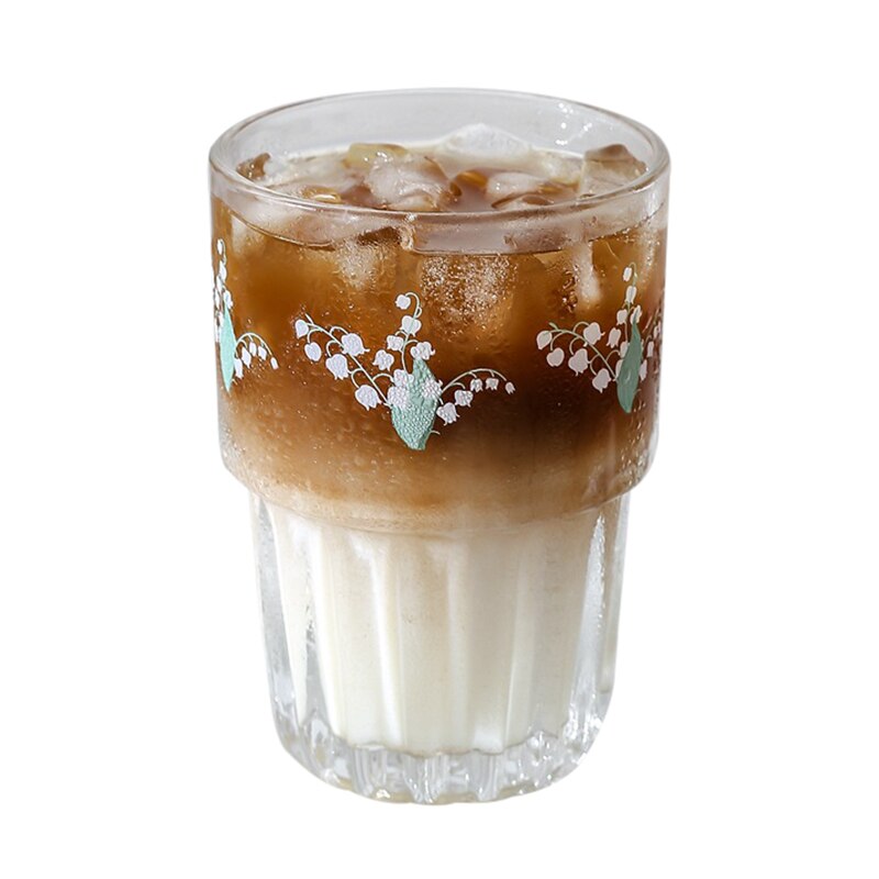 Muguet fleur verre clair tasse corée café lait jus tasse verre frais fille coeur lait thé tasse: 330ml