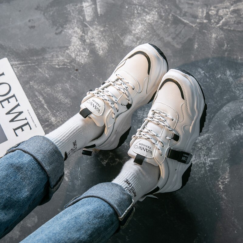 New arrival trampki damskie graffiti płaskie buty skórzane trampki projektant mężczyźni buty do biegania moda trampki colorblock highbang: White black / 6.5