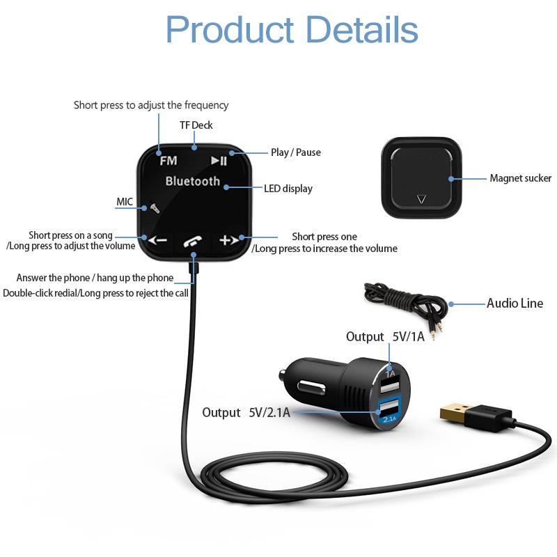 Onever bilsats handsfree trådlös bluetooth fm-sändare lcd  mp3 spelare dubbel usb laddare 2.1a biltillbehör handsfree