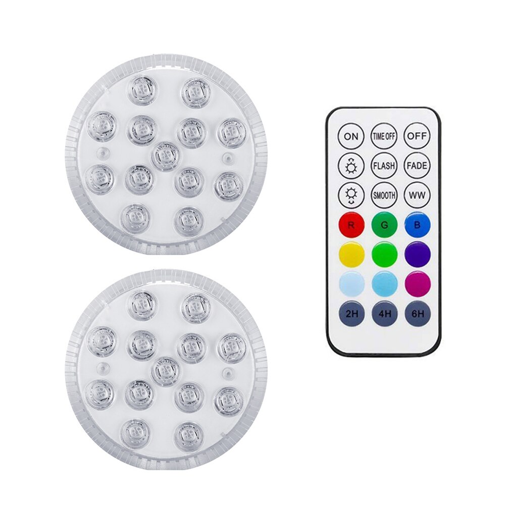 13 LED RVB Lumière Submersible Magnétique Ventouses RF Télécommande Sous-Marine Lampe De Nuit En Plein Air Piscine Vase Garden Party: 2 lamp 1 remote