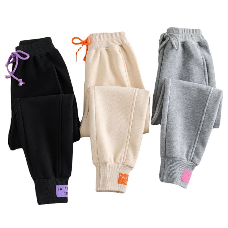 Nuevos pantalones de chándal grises para mujer, ropa de calle holgada de otoño e invierno, pantalones deportivos de gran tamaño, pantalones gruesos negros de invierno, pantalones de calle