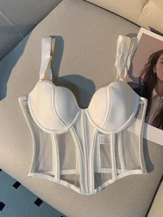 Kvinders aftenkorsetchic mesh fiskebens-camisole inderbeklædning yderbeklædning korset crop top talje-stram sexet bh hvid gopia: M / Hvid