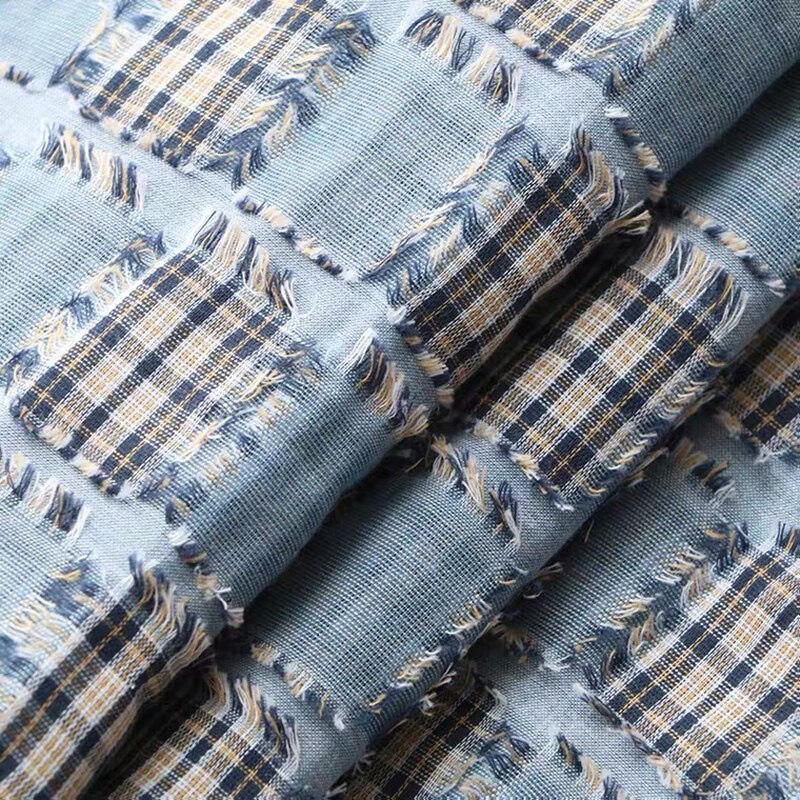 Tela de algodón puro para tela a cuadros, costura artesanal, retales, Camisa vaquera antigua, estilo Retro