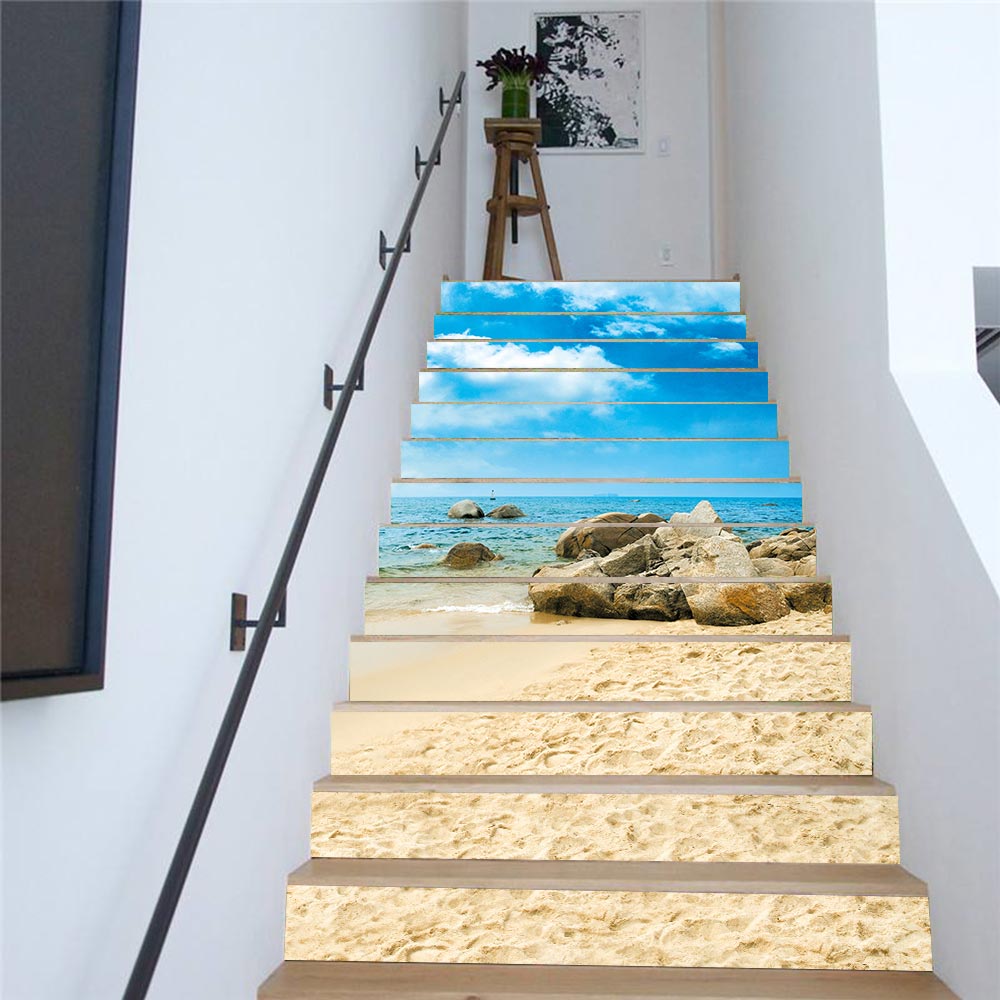 13pcs/Set DIY 3D Stairs Stickers Floor Step Staircase Sticker Poster PVC Waterproof Self Adhesive Stairway Stickers Wall Decals