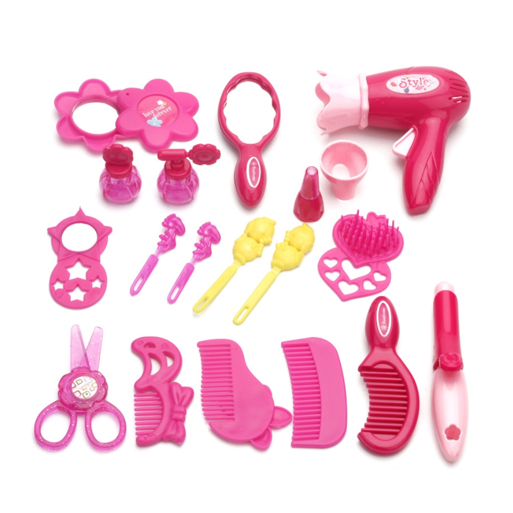 Children Pretend Play Kid Make Up Toys Set Hairdressing Simulation Cosmetic Girls Dressing Travel Kit