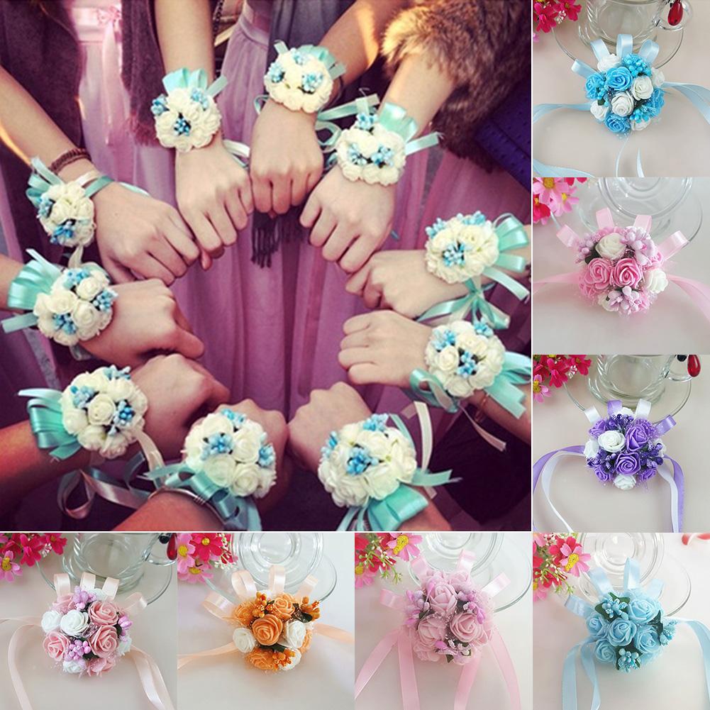 Wrist Corsage Bridesmaid Sisters Hand flowers Artificial Bride Flowers For Wedding Dancing Party Decor Bridal Prom Accessories