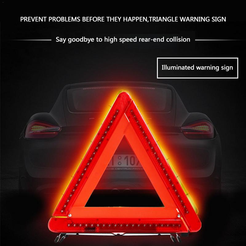 Car Tripod Auto Reflective Warning LED Light Triangle Sign Eye Catching Parking Safety Sign ABS Non-slip Anti Blow Away Durable