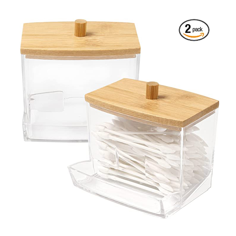 Badkamer Organizer Cosmetische Opbergdoos Katoenen Bal Qtip Beugel Acryl Opslag Jar Pen Houder Met Bamboe Cover Stofdicht: B-9