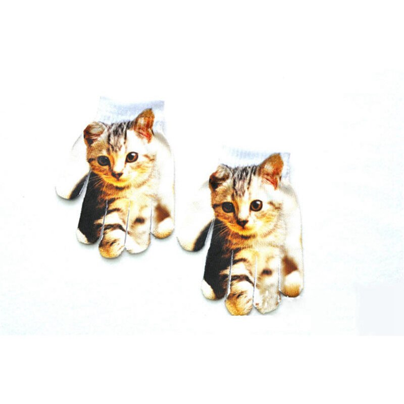 Guantes estampados en 3D para niños y niñas, con dedos, guantes cálidos de invierno, pintados con dibujos animados, 7 a 11 años: Cat
