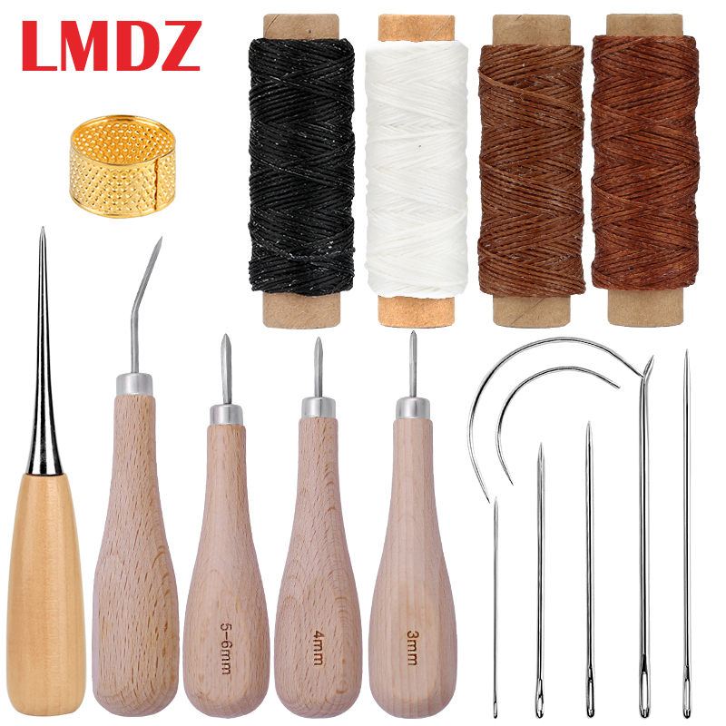 LMDZ-Kit de costura de cuero, punzón de costura de hilo encerado para cuero dedal, herramientas de trabajo Para Zapatero, reparación de lona