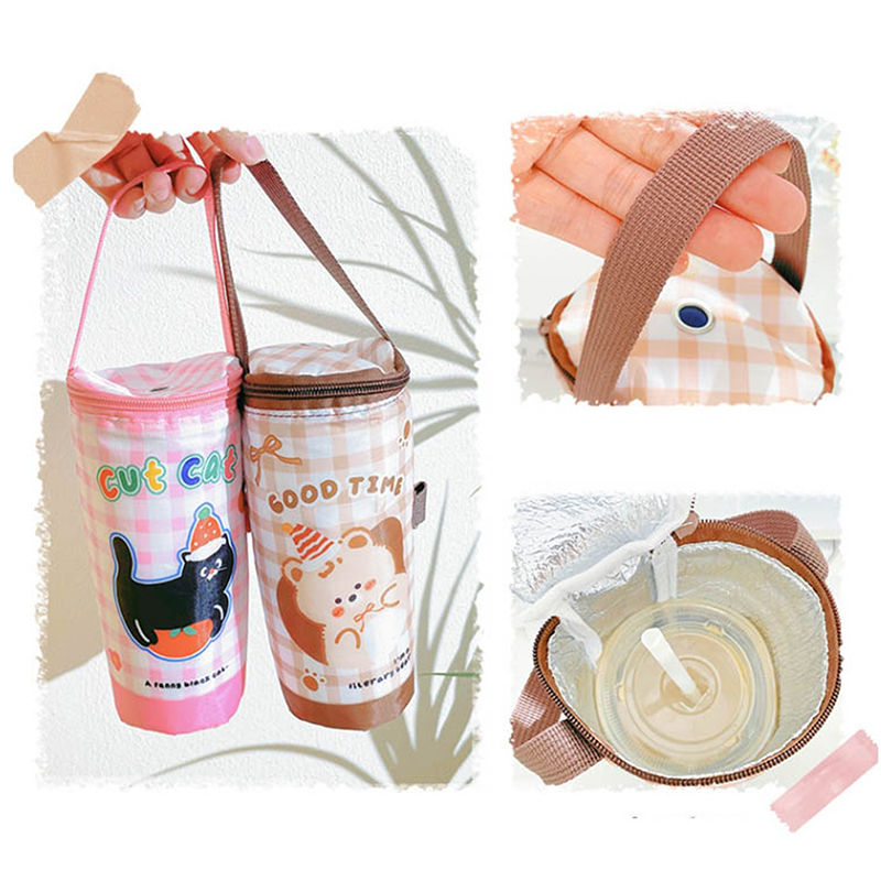 Bolsa de mano portátil para té de la leche, bolsa de preservación del calor, bolso ecológico, cubierta de taza aislada, accesorios para vasos