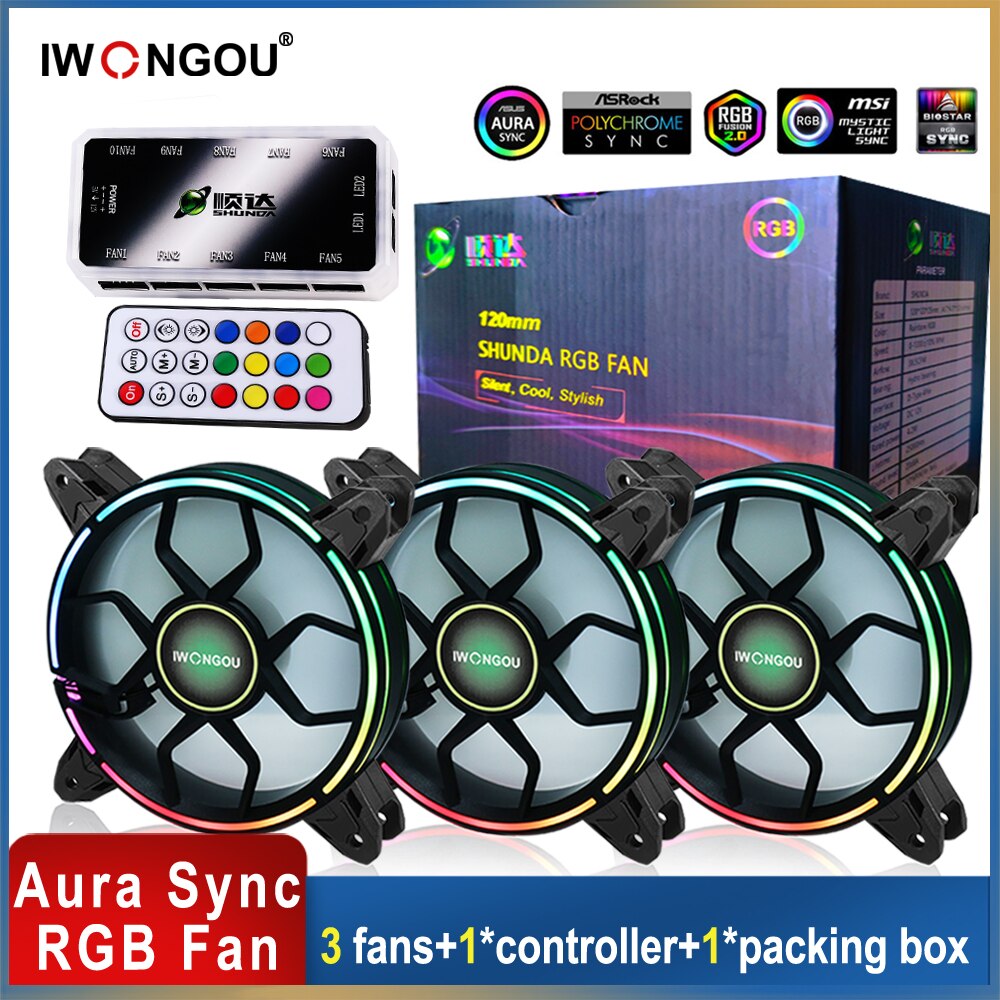 Case For pc Computer cooler 120mm PC Cooler Fan RGB Adjustable Speed Adjust LED 12cm Kit 3 Computer Argb Case Fans Controller