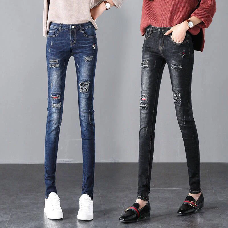 Jean déchiré Boyfriend pour femmes, Streetwear, slim, pantalon crayon, décontracté, noir, extensible