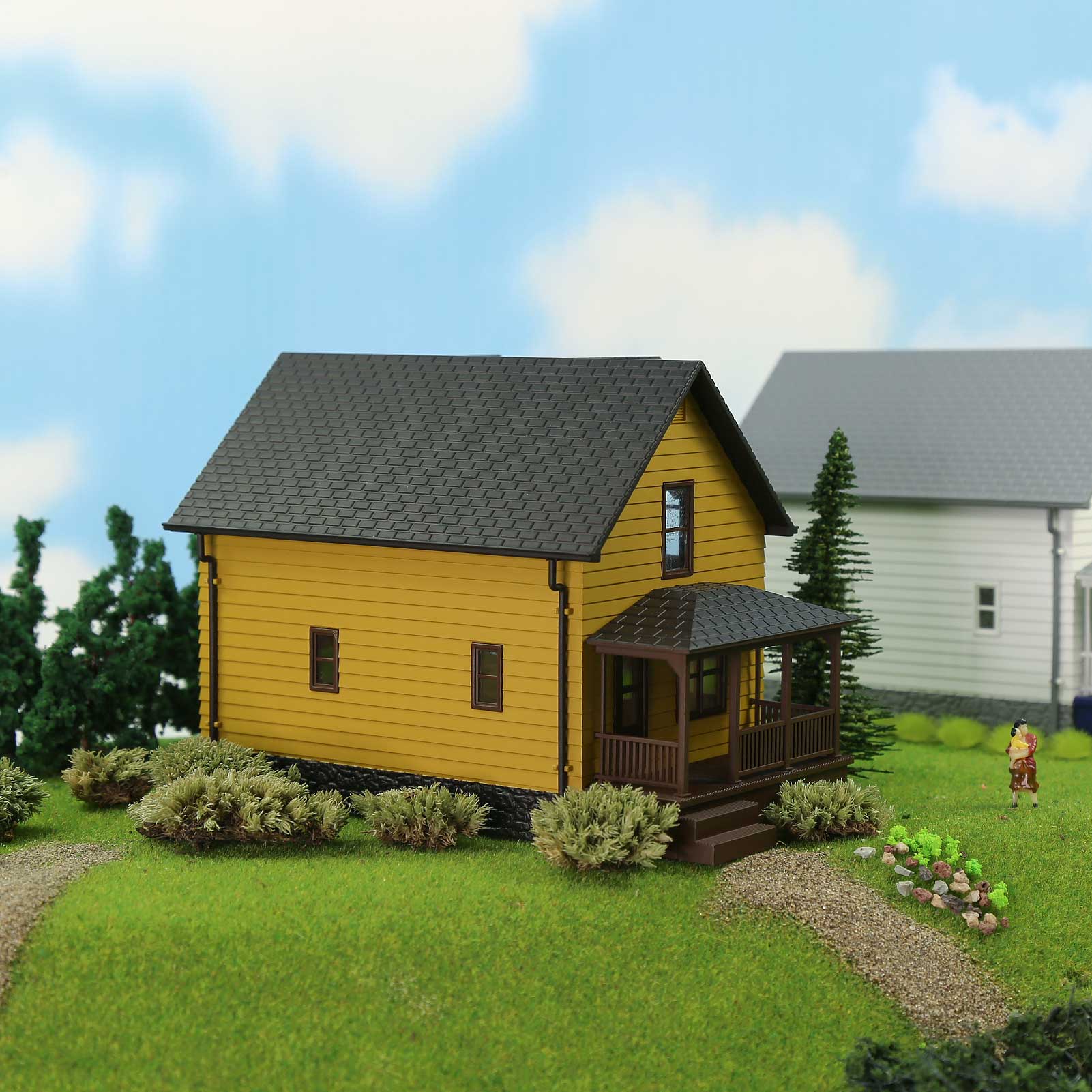 One Set O Scale 1:50 Model House Railway Layout Assembled Architectural Building JZO01