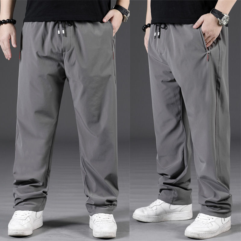 Plus size bomulds casual bukser herre lige løse bukser herretøj elastisk talje cargobukser ren bomuld oversized bukser: 6xl(120-130kg) / Grå