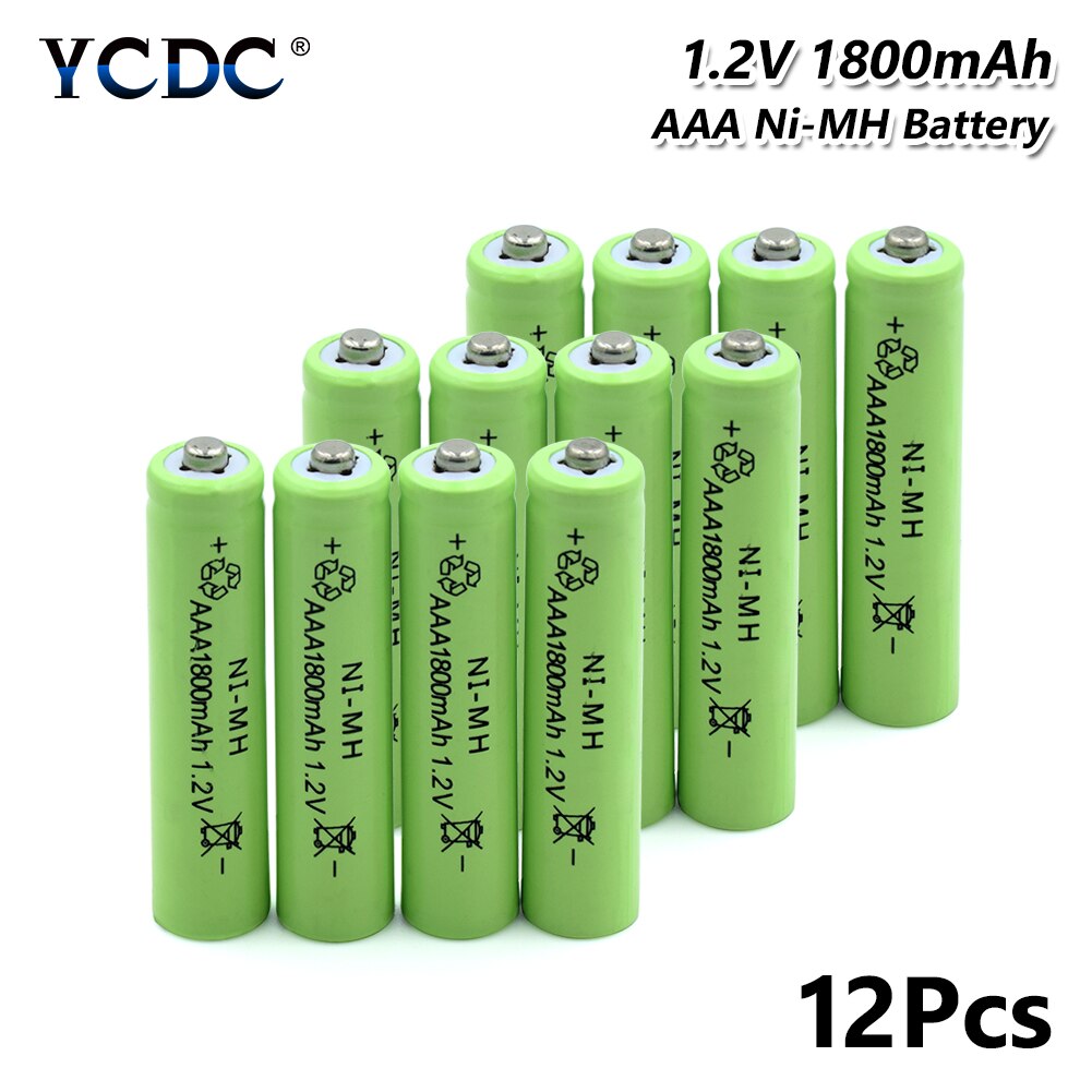 Replacement li-ion Li-Po Lithium Batteries MP3 Clock Flashlight Ni-MH AAA Battery 1.2V 1800mAh Rechargeable Cell Bateria: 12 Pcs