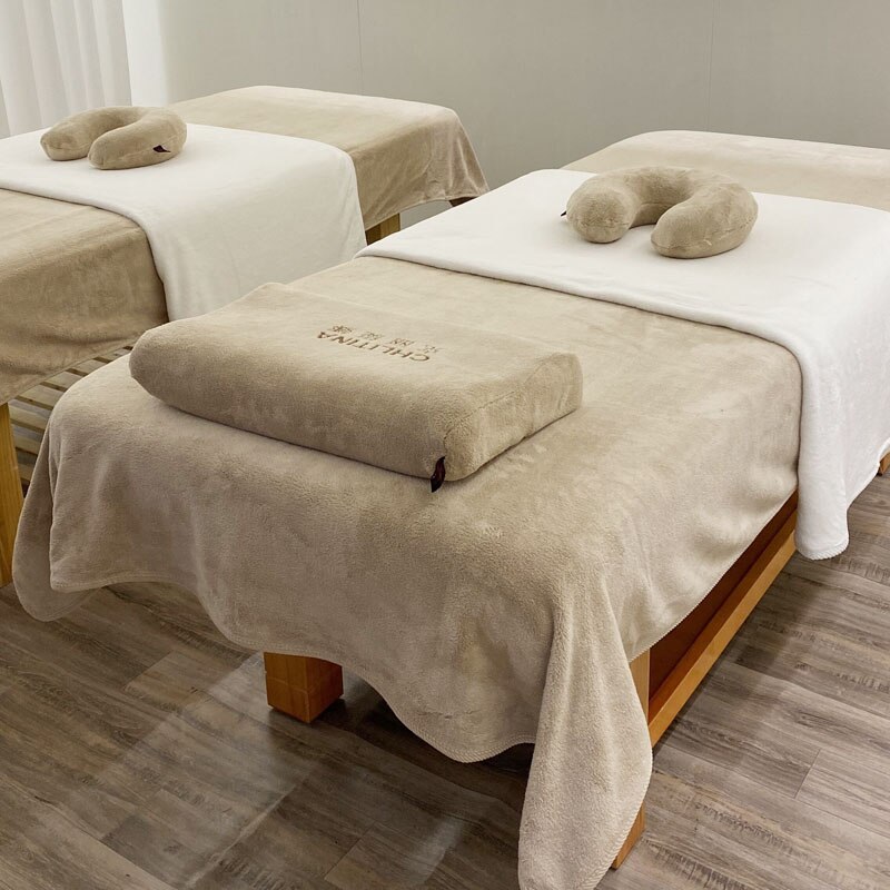 Massage Bed Enkel Laken Schoonheidssalon Pure Kleur Herfst En Winter Laken Huid Management Laken Met Gat: khaki