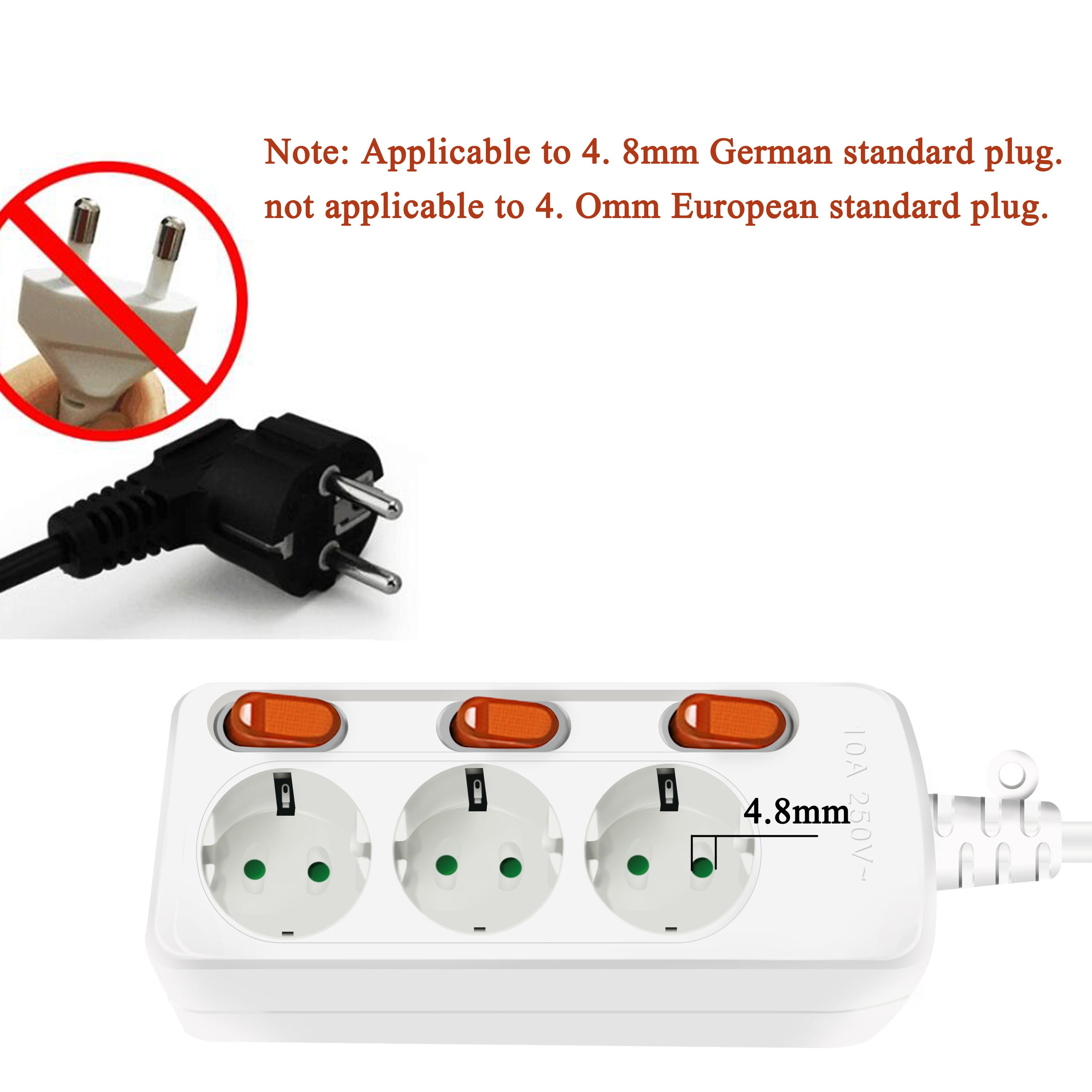 Multiprise Protection contre les surtensions prise ue 3/4/5/6 prises 10/16A prises d'extension électrique interrupteurs de commande indépendants cordon 2.5m