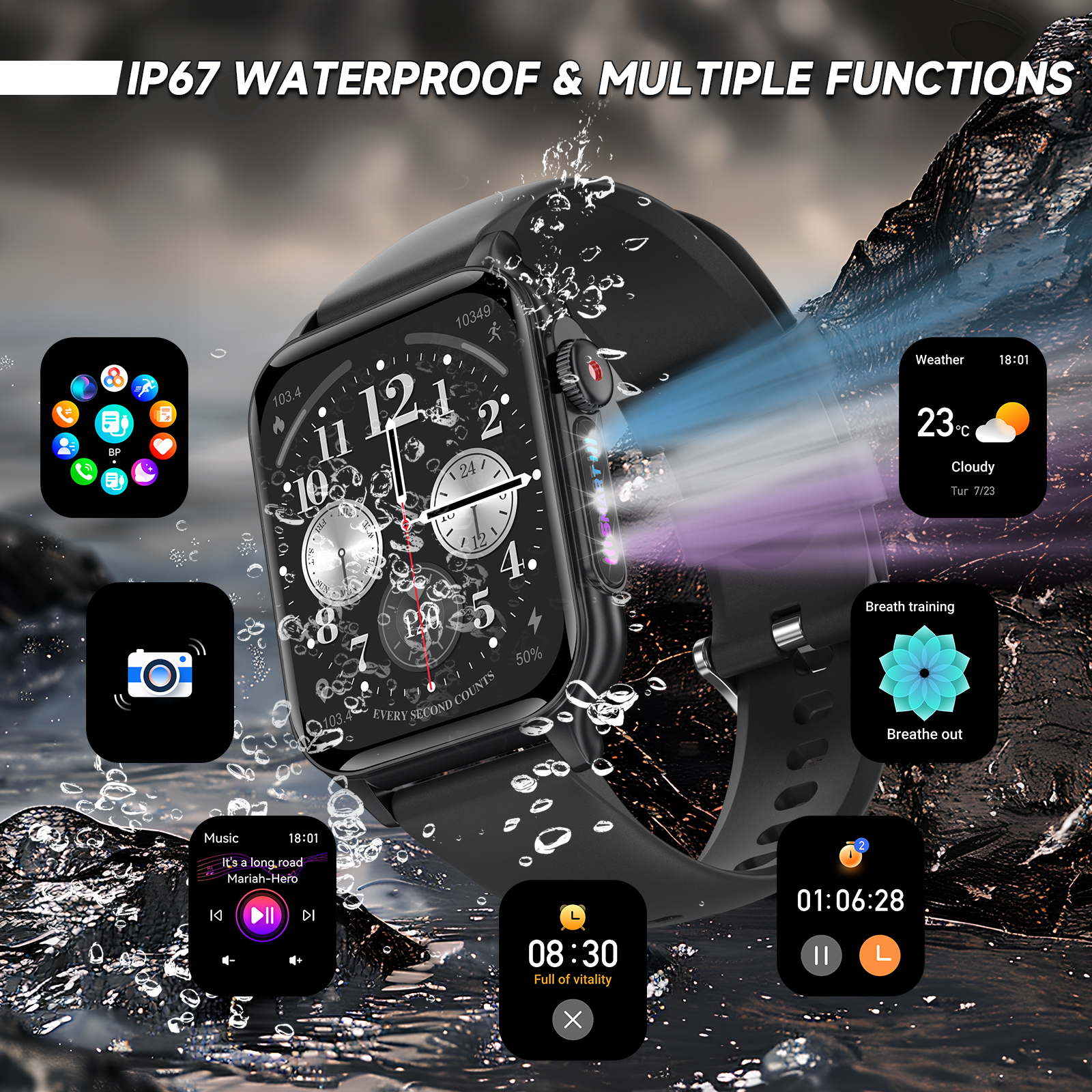 1.96 „ damski zegarek na rękę oryginalny inteligentny zegarek mężczyzna oddychający lekki elektroniczny Smatrwatch z elektronicznym ciśnieniem krwi