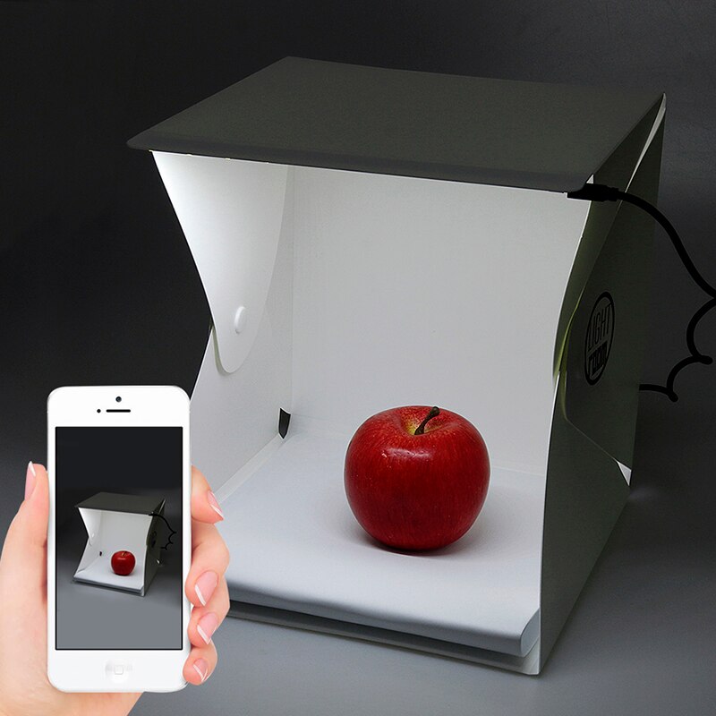 23 cm Mini caja de luz plegable fotografía foto escritorio estudio luz LED caja suave Foto fondo Kit Lightbox para cámara DSLR