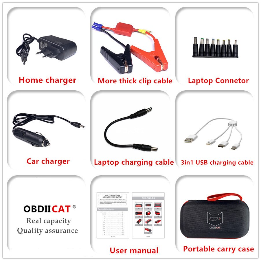 OBDIICAT D5 Car Jump Starter 12V Portable Booster Power Bank Car Emergency Jumpstarter Charge starting Auto Battery Buster