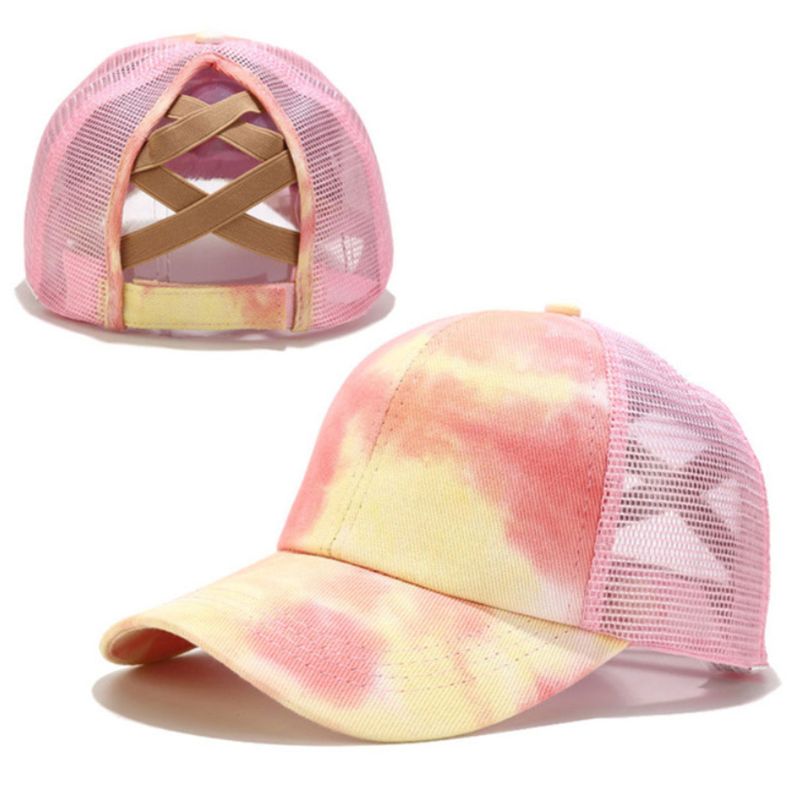 Casquette de Baseball colorée pour femmes, chapeau de camionneur en maille, queue de cheval croisé: Rose