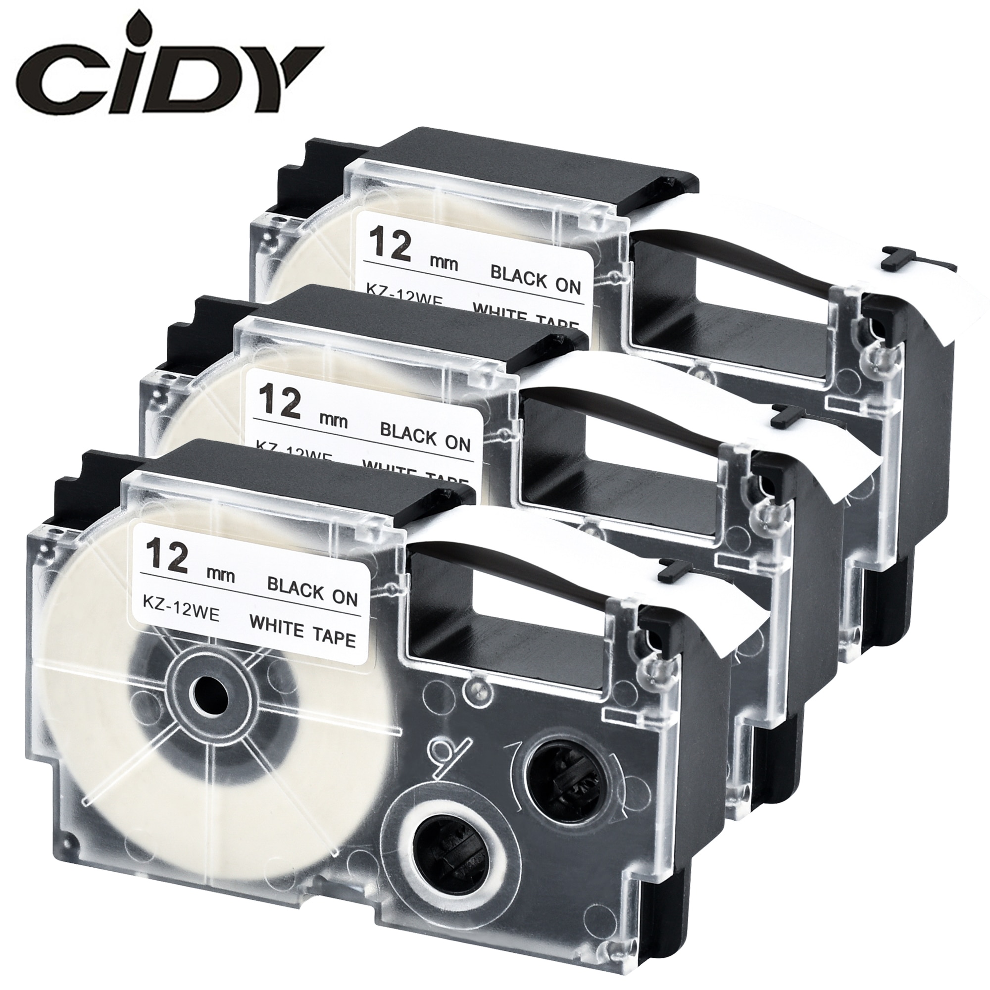 CIDY 3pcs XR-12WE XR 12WE XR12WE Casio 12mm black on white label adhesive tape cartridge for KL-60-L KL-120 KL-100 label maker