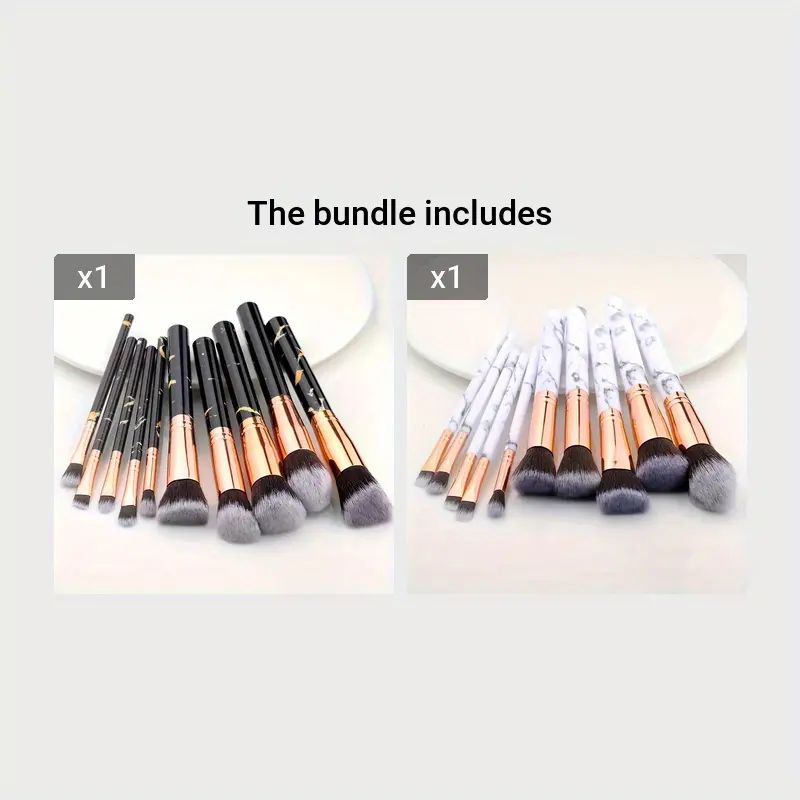 10 Uds. Brochas de maquillaje de mármol, base Kabuki sintética Premium, mezcla de polvos faciales, colorete, correctores, brochas para sombras de ojos: MULTICOLOR