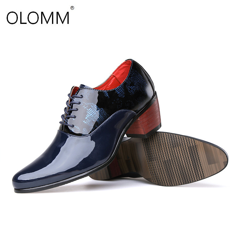 Men Dress Wedding Shoes Patent Glossy Leather 6cm High Heels Pointed Toe Heighten Oxford Shoes Party Prom