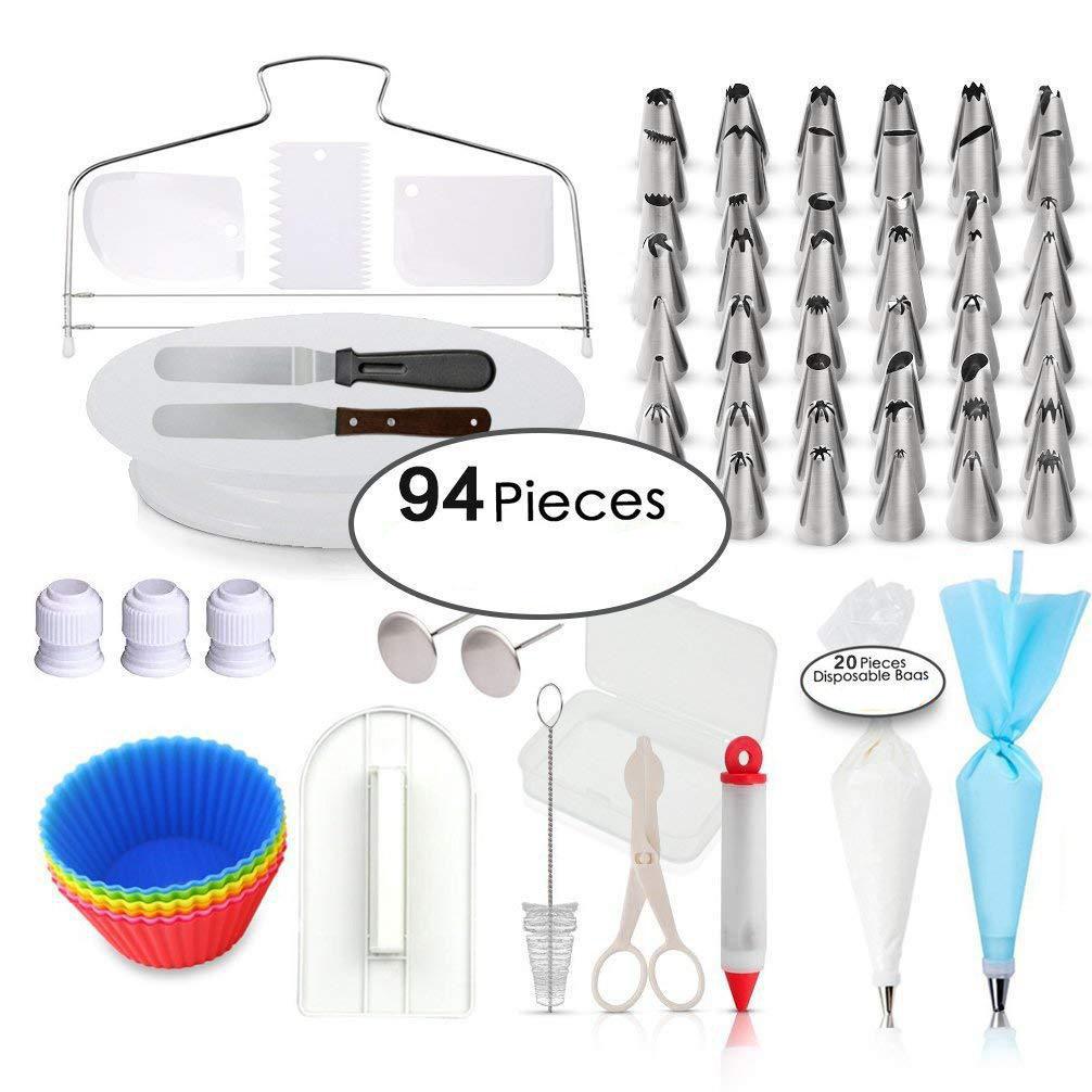 94 Pcs/sets Cake Decorating Baking Supplies Kit with Cake Turntable Stand,Icing Tips,Pastry Bag,Cupcake Molds,More Pastry Tools: 94 pcs