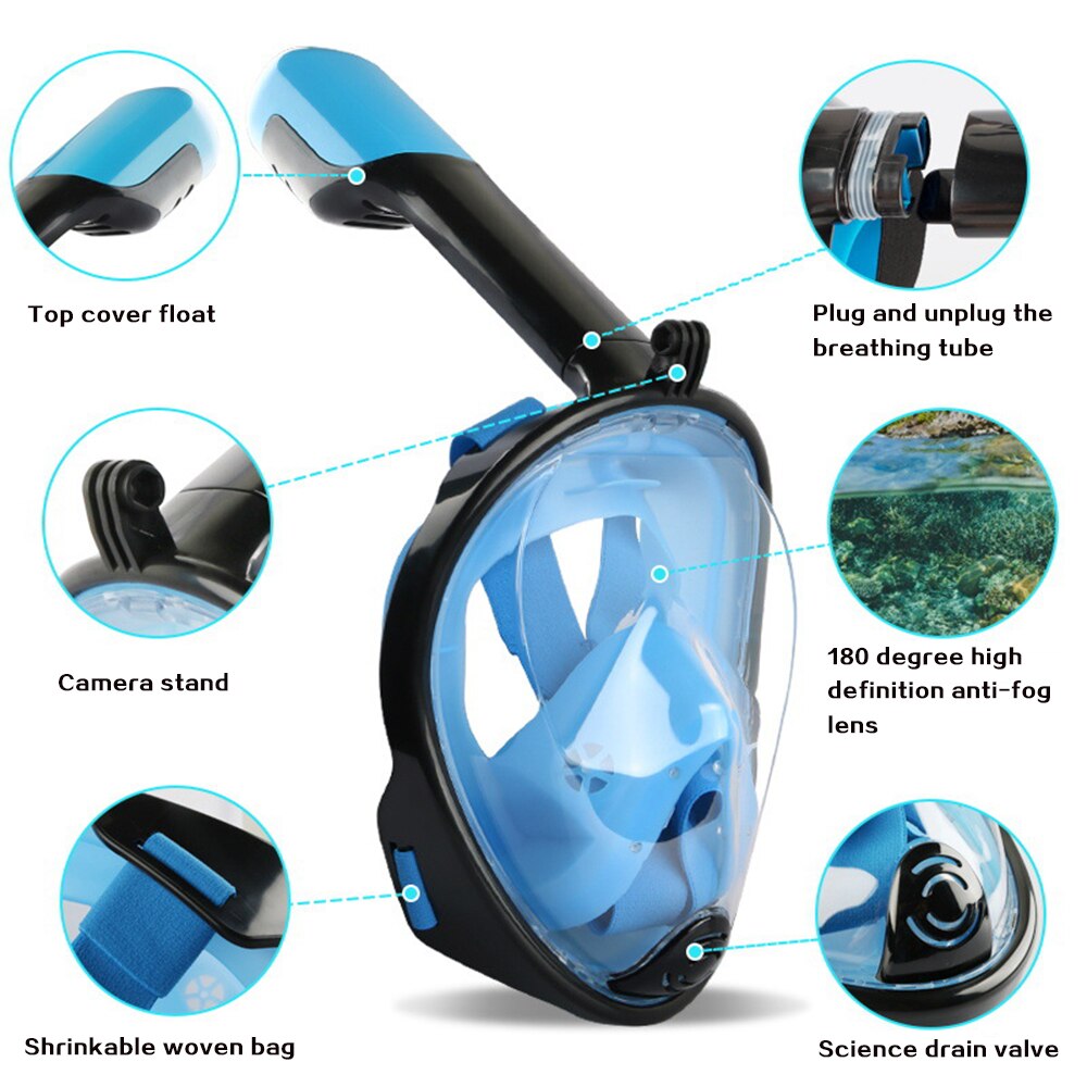 volle Gesicht Scuba Tauchen Maske Anti Fog Goggles mit Kamera Montieren Unterwasser Weiten Blick Schnorchel Schwimmen maske für Erwachsene jugend