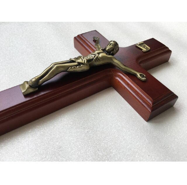 Jésus en alliage de Zinc 32cm, croix en hêtre naturel, or, argent, bronze, suspendus au mur: 01
