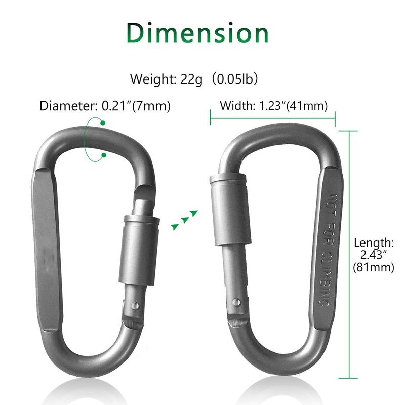 8 stuks d-ring karabijnhaak met schroefdop, aluminium sleutelhanger karabijnhaak, karabijnhaak voor kamperen, vissen, wandelen of reizen, buiten