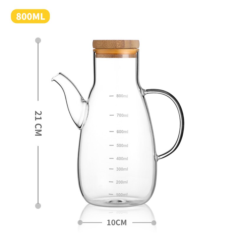 Bouteille d'huile en verre Transparent avec poignée | Échelle résistante à la chaleur à haute Borosilicate fournitures de cuisine, Sauce de soja, vinaigre: Oiler  800ml
