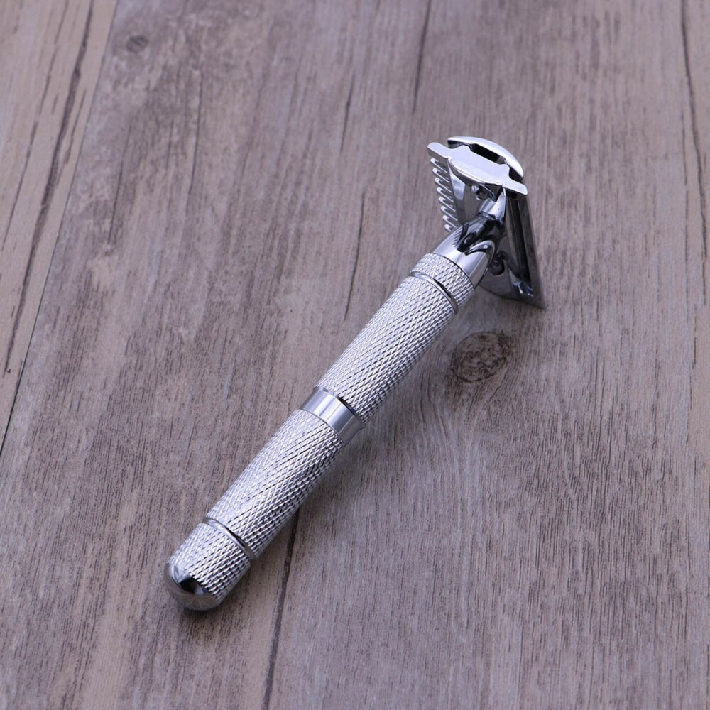 Double Edge Safety Razor Stainless Steel Shaving Razor for Men (Pattern 1): Silver