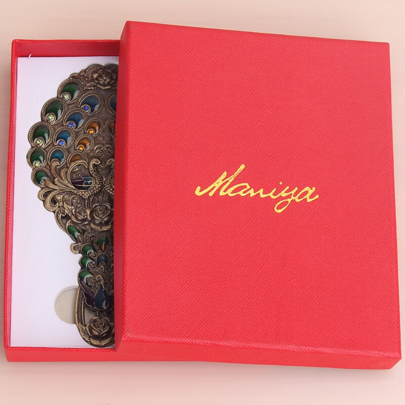 Espejo de mano Vintage para maquillaje, accesorio de tamaño pequeño europeo, con asa, para , HZJ012