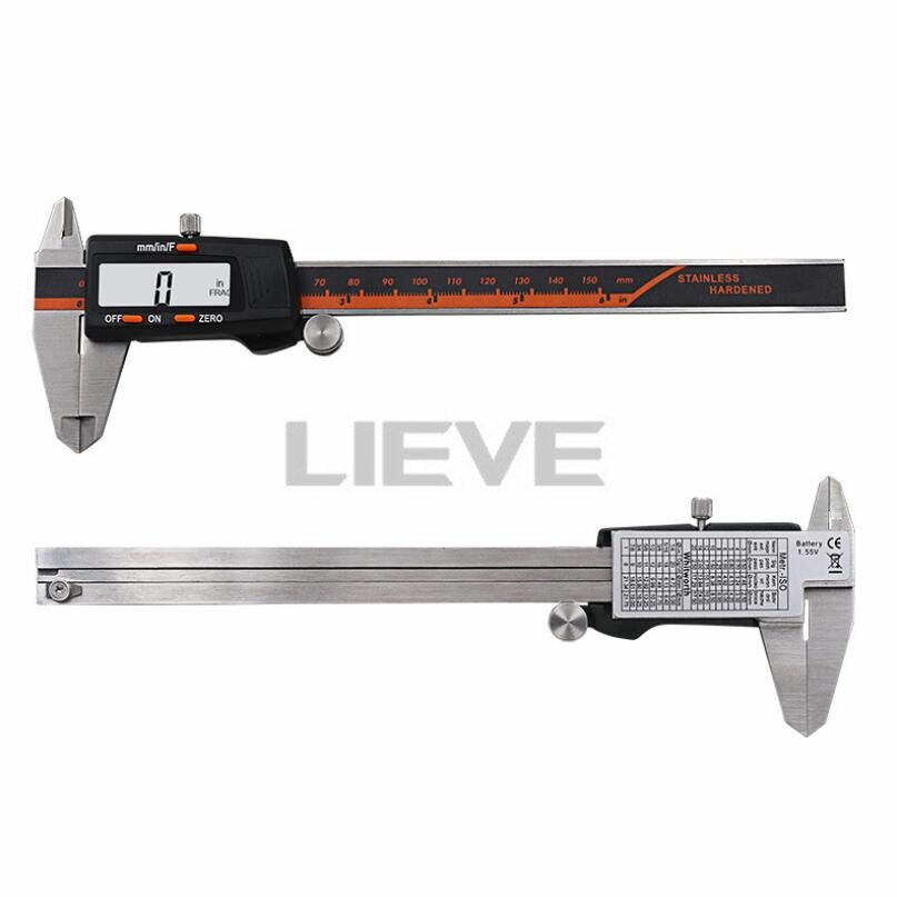 Stainless Steel Digital Display Caliper 150mm 0.01MM Fraction / MM / Inch High Precision Stainless Steel LCD Vernier Caliper