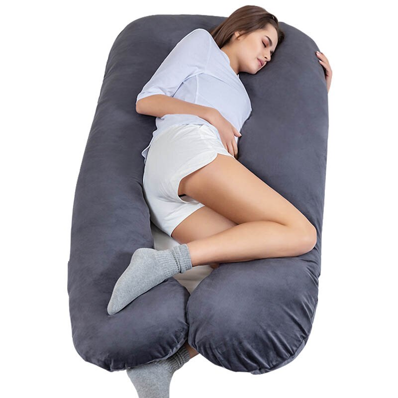 Tours complets Dos Ventre Coussin Protecteur pour Femmes De Maternité Oreiller de Lit Velours Dormeurs Latéraux Coussin Abdominal Future Maman Oreiller: dark grey-U Shape