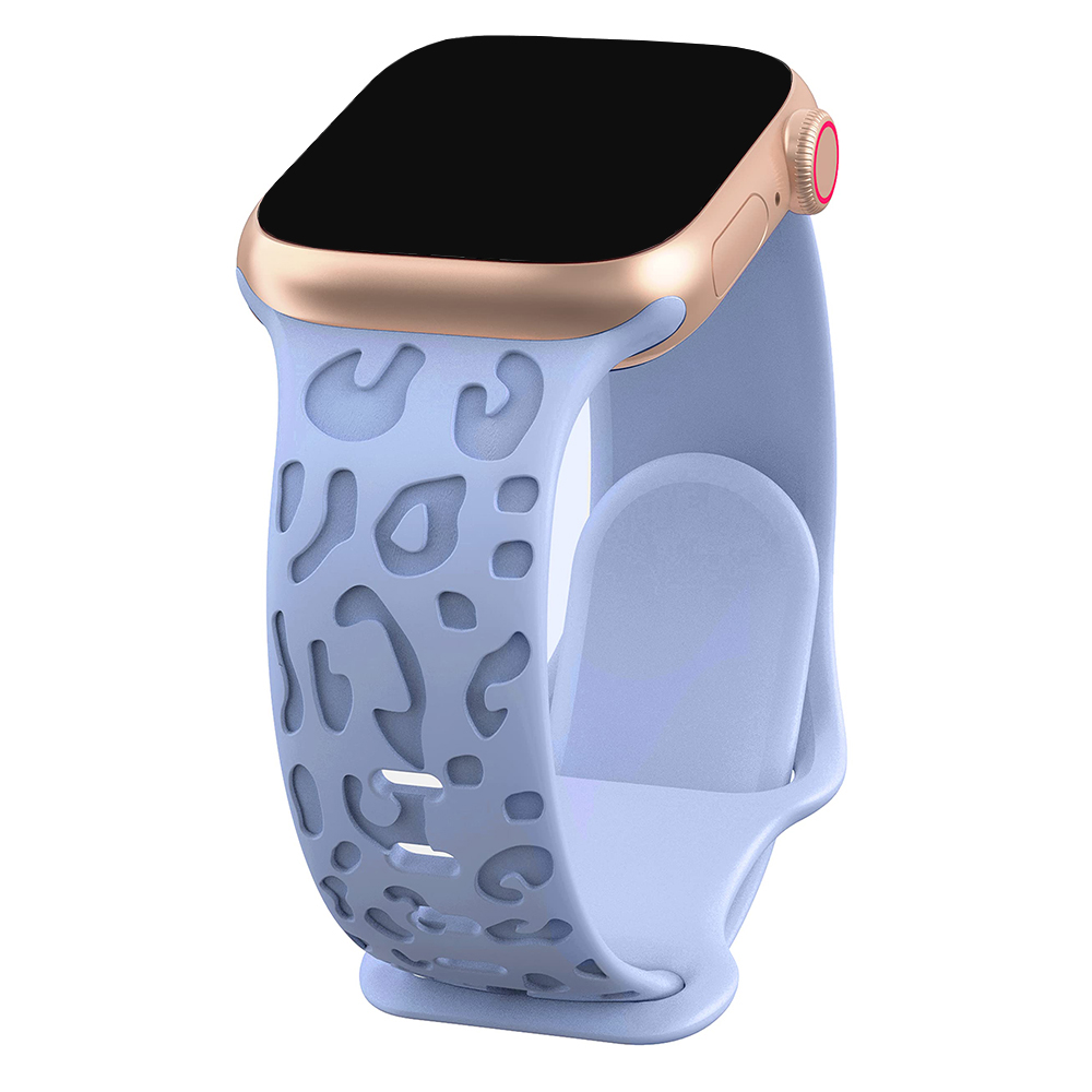 Bracelet en silicone léopard gravé pour Apple Watch Band, 44mm, 40mm, 45mm, 49mm, 41mm, 38mm, 42mm, iWatch Series 7 SE, 3, 6, 8 Ultra: Violet Vert / 20mm