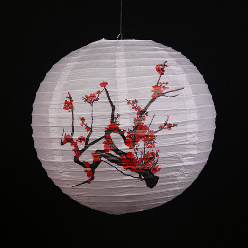 12inch 30cm Chinese Round Retro Paper Lantern Birthday Wedding Party Decor Craft DIY Creavtive Home Decoration Accessories: white meihua