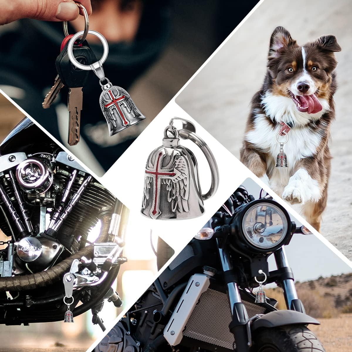 Cloche de moto ange gardien Ride, chaînes de cloche de cyclisme, accessoires cloches pour motos, amulette d'exorciste Punk Cross