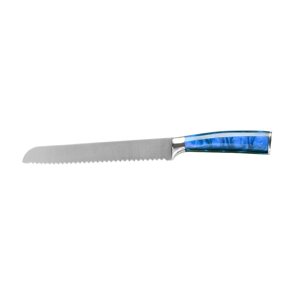 Pro Kitchen Knife Set Unique Blue Resin Handle Stainless Steel Chef Knife Santoku Slicer Paring Knives Traditional Cooking Tools: 8 inch Bread Knife