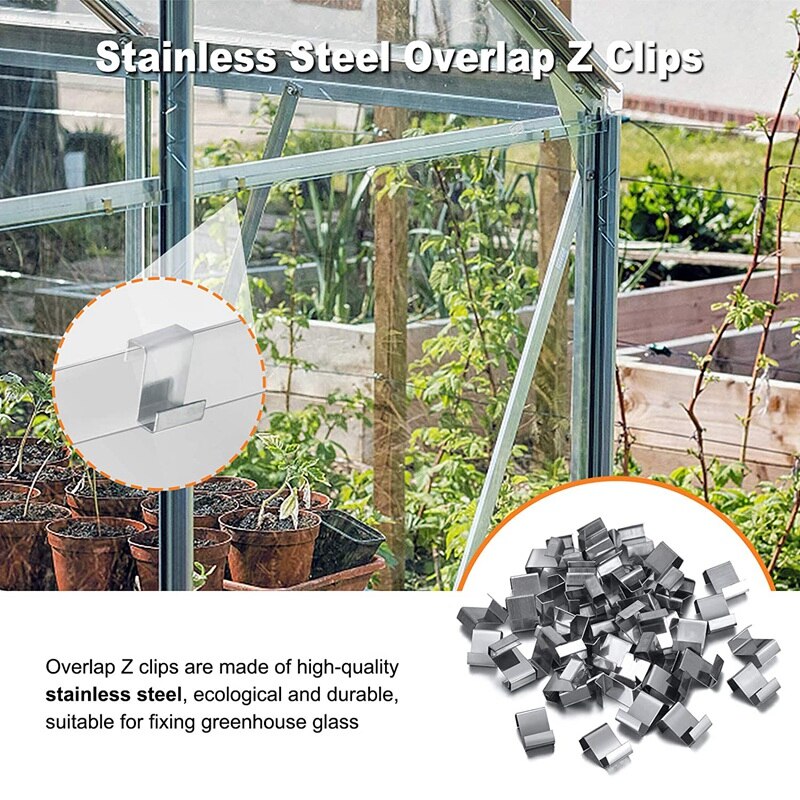 200Pcs Greenhouse Repair Kit, Include Glazing W Wire Clip,Z Overlap Clip,Aluminium Nut and Bolt for Aluminium Greenhouse