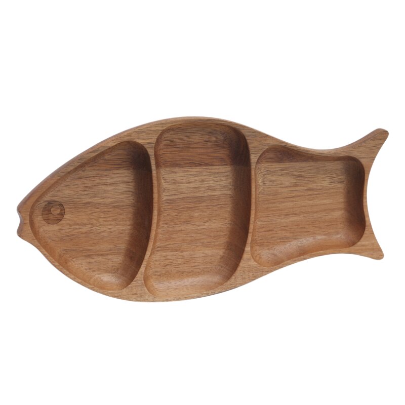 Multi Grid Storage Tray Fish Shape Solid Wood Food Pan Plate Fruit Snack Dishes Pots Base Dinner Plate Display Plates Tableware