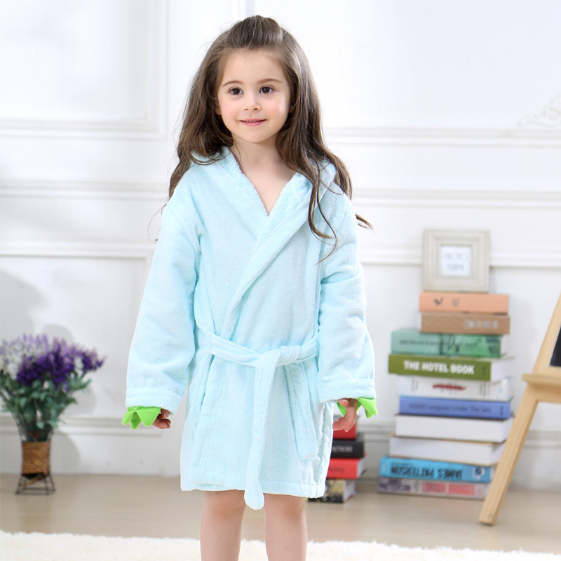 Peignoir douche enfant automne hiver enfants vêtements bébé filles dessin animé douche vêtements flanelle chemise de nuit enfants garçons sommeil pyjamas: light blue / S(1-36M)