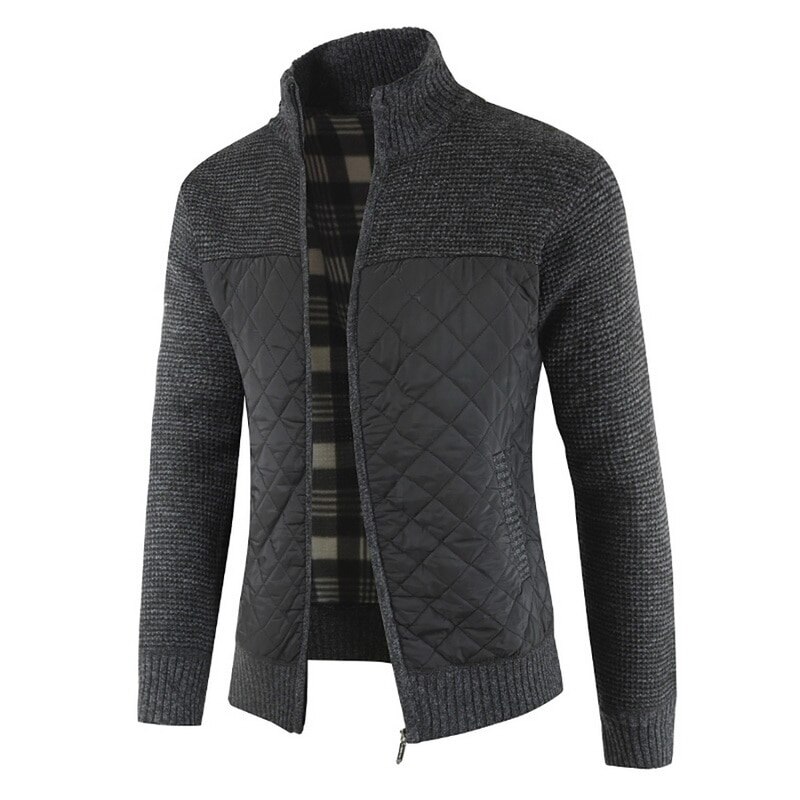 Fleecegenser for menn kåpe vinter tykk patchwork ull cardigan varm strikket genser jakker uformelle herreklær  xy108: Svart / L