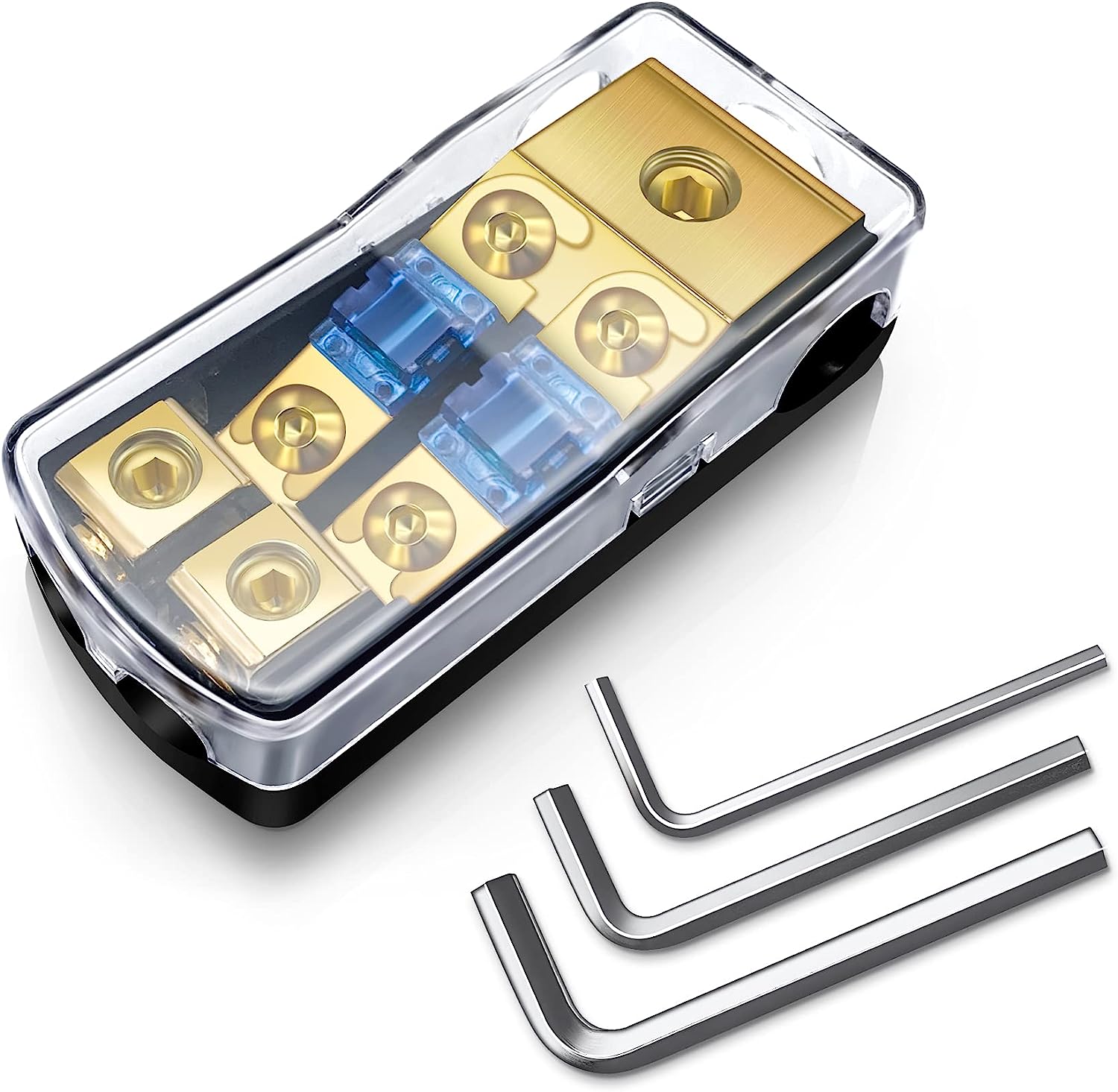 Portafusibile mini ANL a 2/3/4 gareggiare, in rame da 0/2/4 a 4/6/8 calibro Blocco di distribuzione fusibili da 60 A per amplificatore Audio stereo per auto: esercito verde