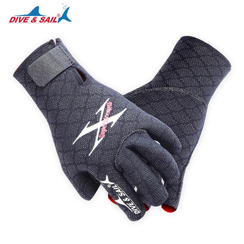 DIVE&SAIL Anti-scratch Half Finger Diving Gloves Non-slip with Nylon Clasp for Water-skiing Windsurfing Spearfishing Snorkeling: L