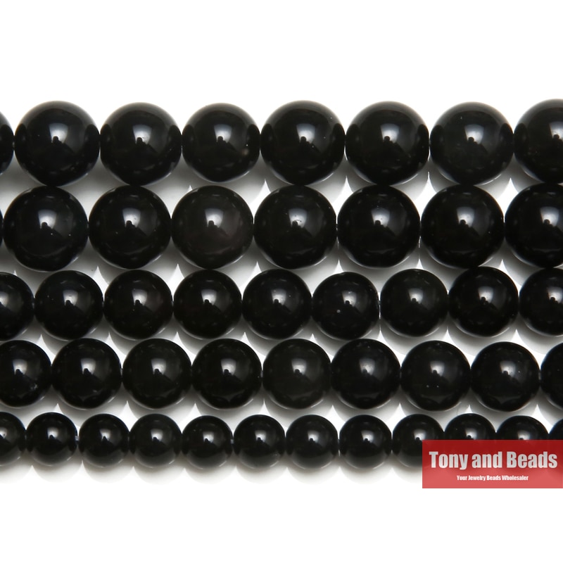 pierre naturelle obsidienne noire ronde perles en vrac 15 "brin 4 6 8 10 12 14MM Pick Size pour la fabrication de bijoux SAB15