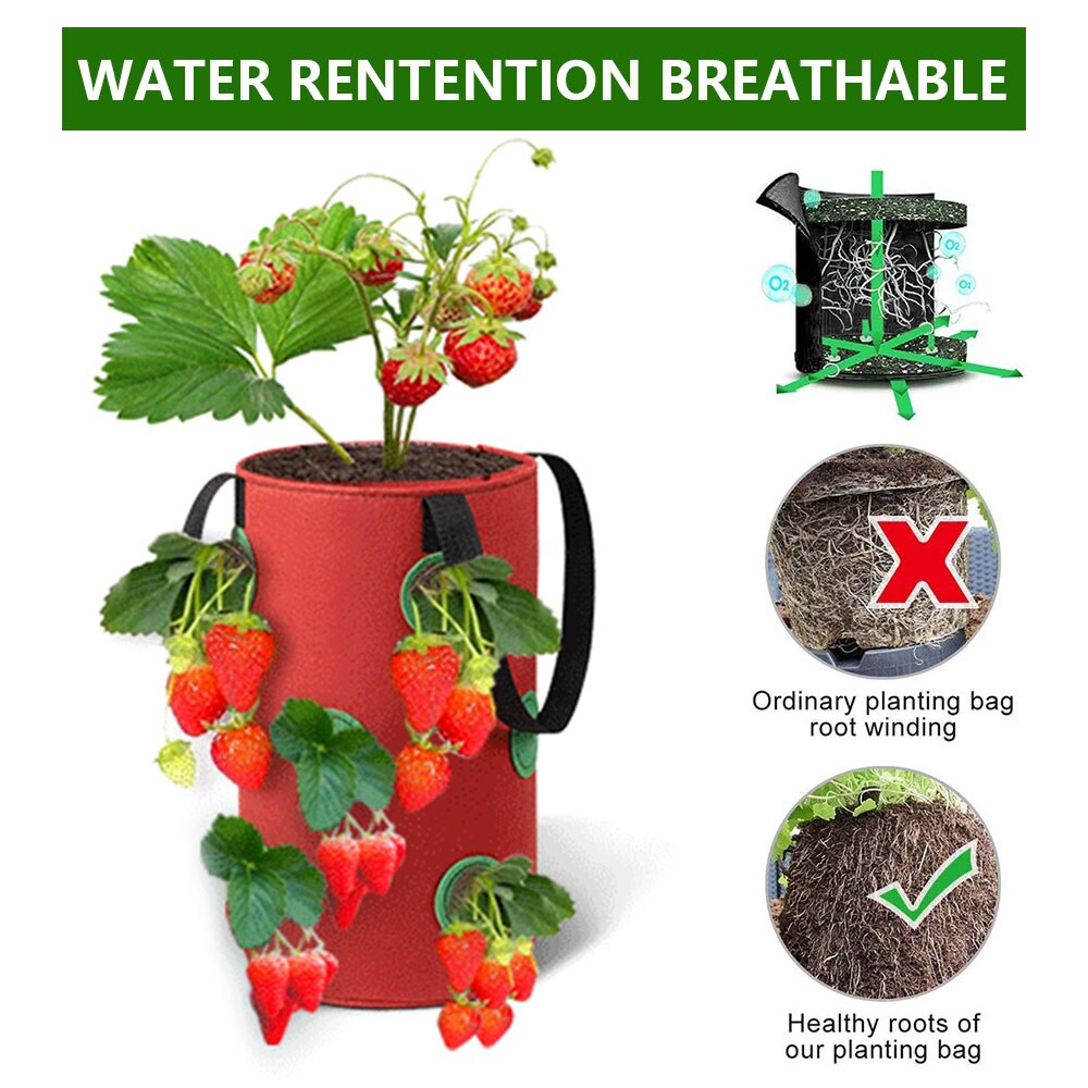 2Pcs 3 Gallons Strawberry Grow Bags for Plants Garden Pots Strawberry Bag Vertical Flower Herb Pouch Reusable Pot Planter Bags